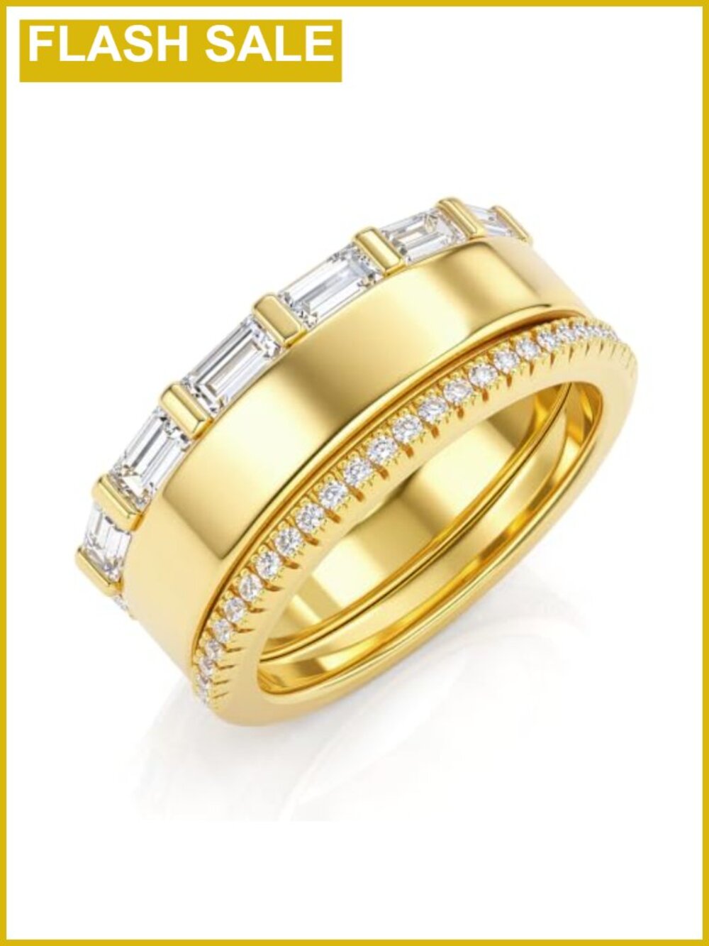14K Gold Plated 3 Pack Stackable Rings Set 5A Cubic Zirconia Half Eternity
